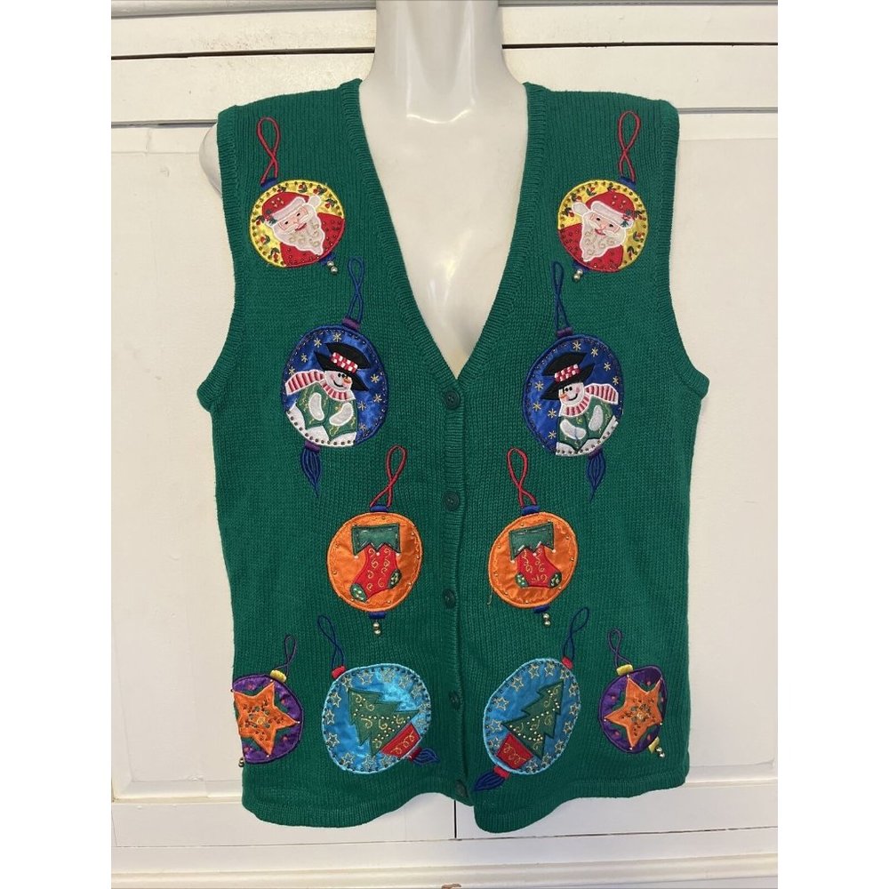CHRISTMAS SWEATER VEST Ugly Party Green Small Woman